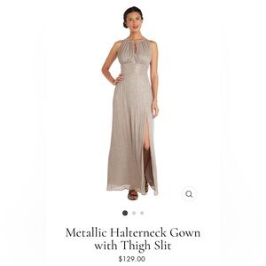 Metallic Halterneck Gown with Thigh Slit